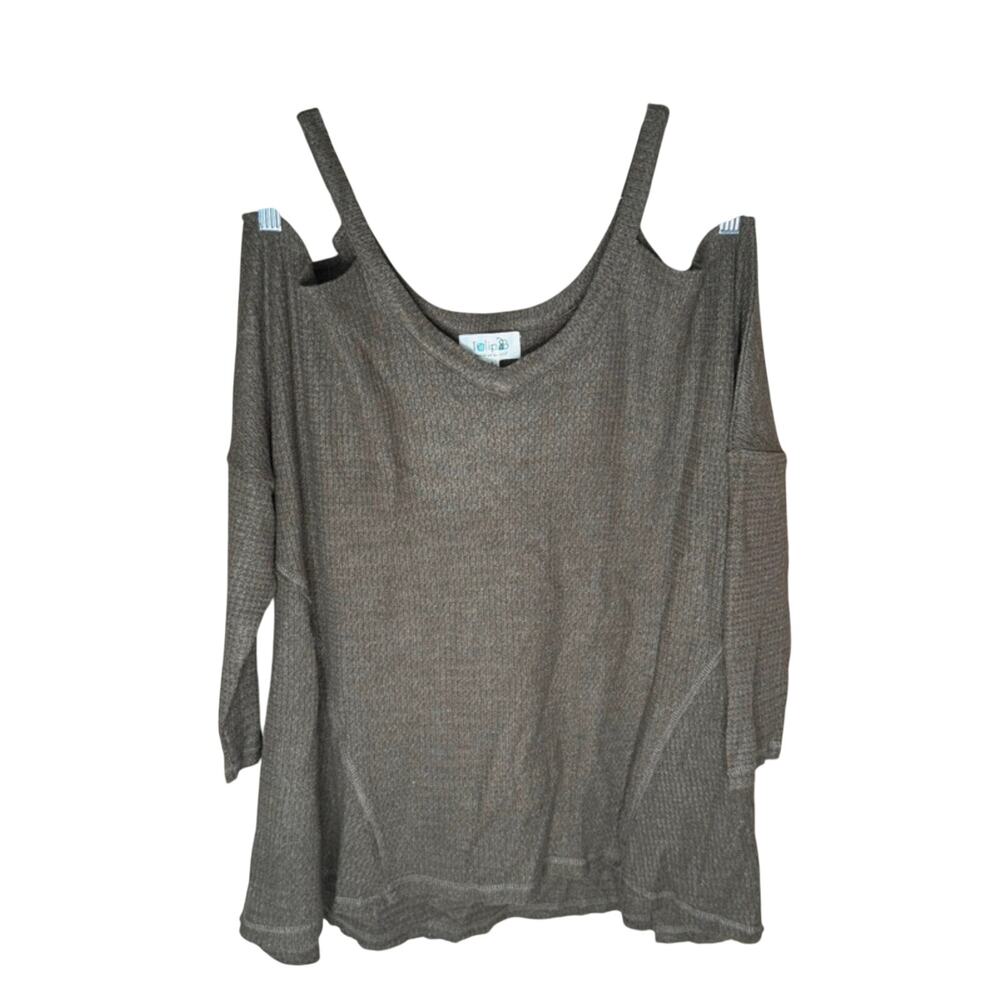 Tulip B Unique Vintage Olive Cold Shoulder Waffle Knit Flowy Tunic Blouse S NWT